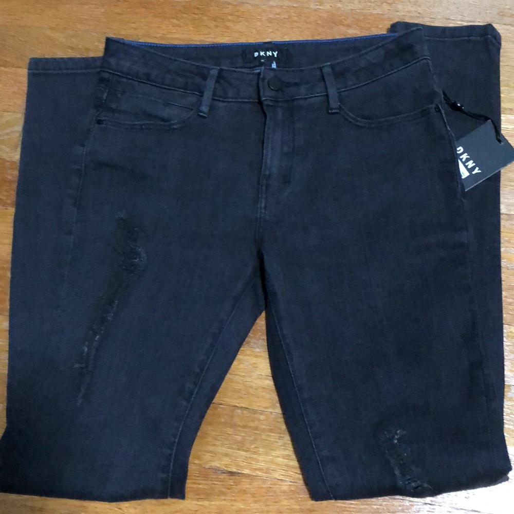DKNY DARK GREY WASH RIPPED JEANS SIZE 25